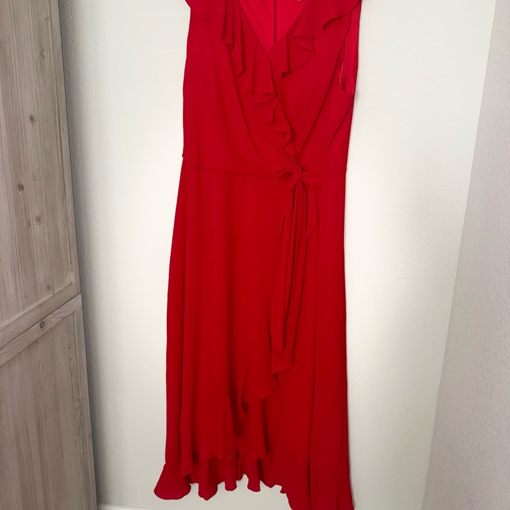 London Times Vibrant Red Asymmetrical Dress